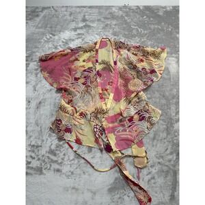 Forever 21 Top Blouse Women's Size Medium Sheer Tie Off Short Sleeve Floral EUC